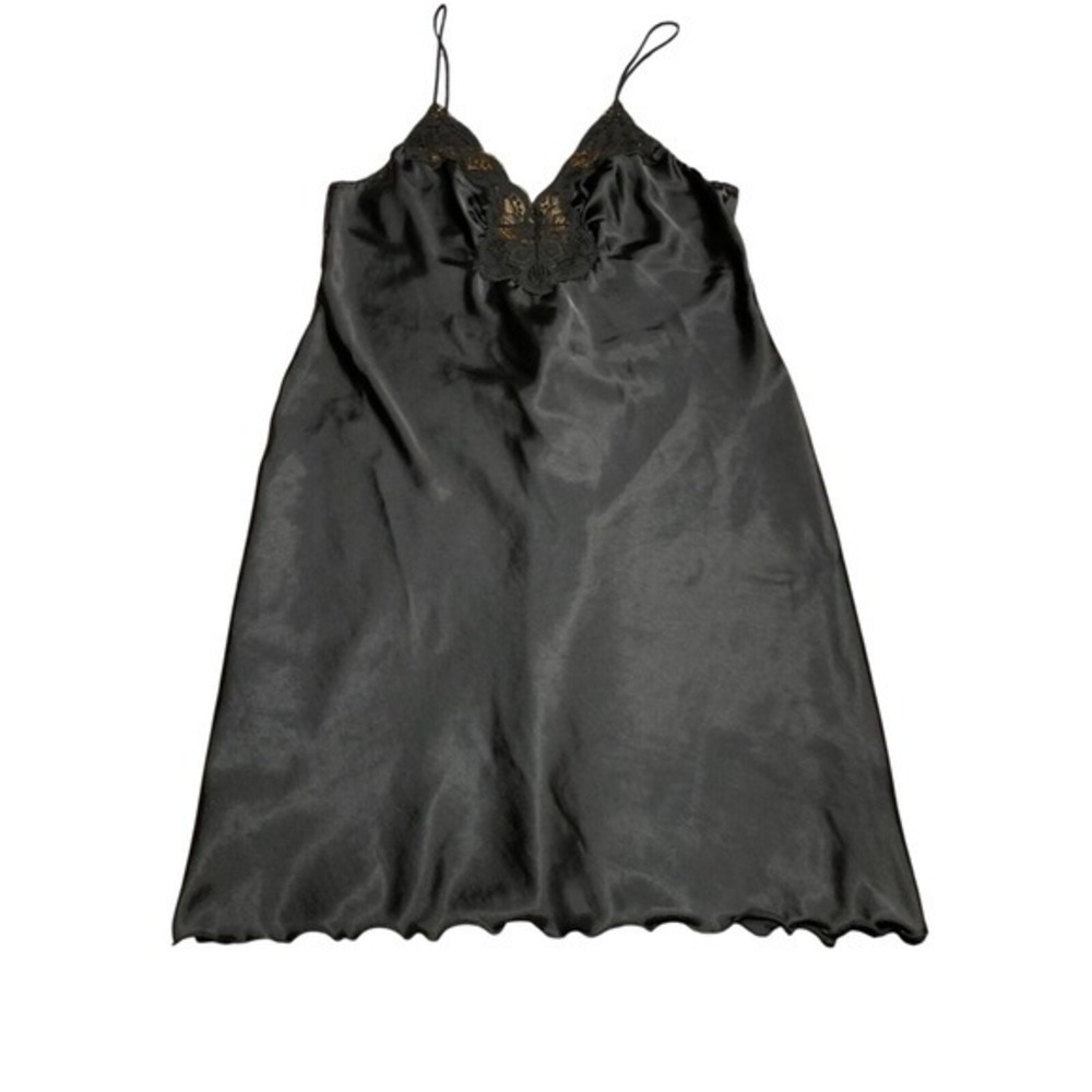 Vintage Lingerie Intimates Slip Dress Night dress Satin‎ Romantic Slippery Black